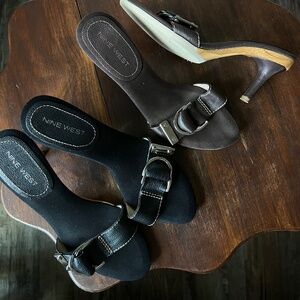 Y2K Nine West Silver Buckle Kitten Heels in BROWN